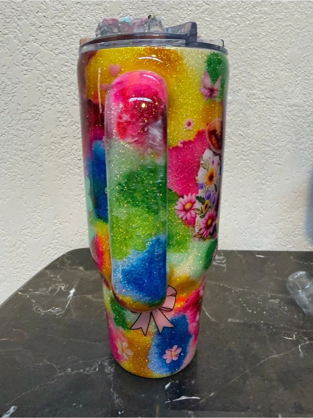 Sassy Cow Colorful Glitter Tumbler Cup 40 oz with Handle Handmade